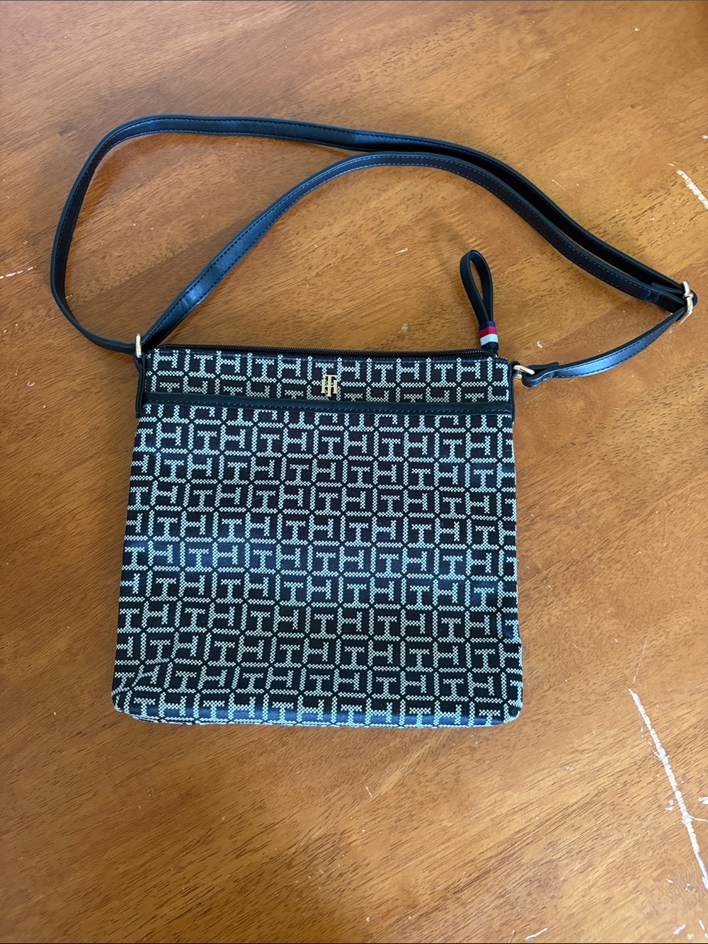Tommy Hilfiger Navy and White Monogram Crossbody Bag